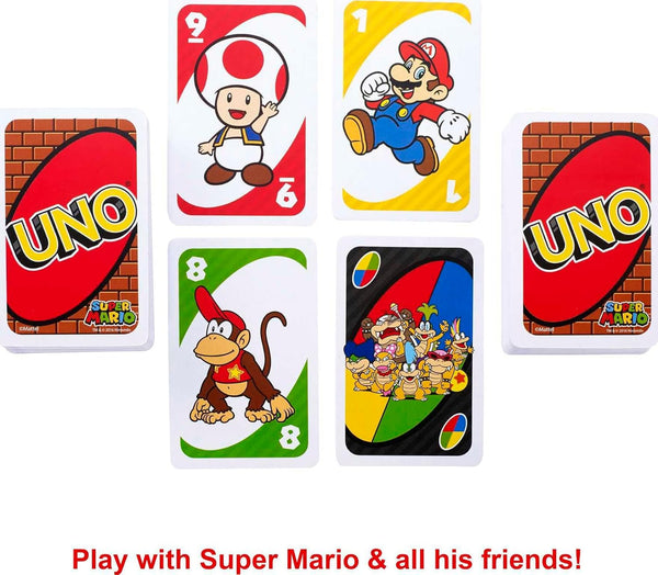 Mattel Games UNO Super Mario Card Game in Storage & Travel Tin, Video Game-Themed Deck for Kids, Adults & Family Nights with Special Rule