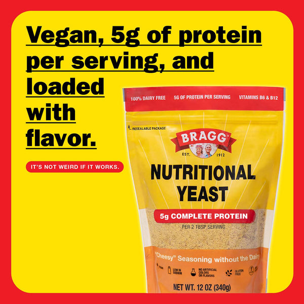 Bragg Premium Nutritional Yeast Seasoning - Vegan, Gluten Free – Good Source of Protein & Vitamins – Nutritious Savory Parmesan Cheese Substitute