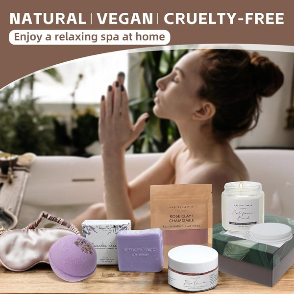 Natural Amor Handmade Spa Gift Set, Relaxing 5Pcs Self Handmade Skin Care Sets Gift Package for Women, Birthday Gift, Natural Gift Idea,Spa Gifts
