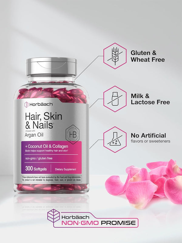 HorbÃÂ¤ach Hair Skin and Nails Vitamins | 300 Softgels | with Biotin and Collagen | Infused with Argan Oil and Coconut Oil | Non-Gmo, Gluten Free