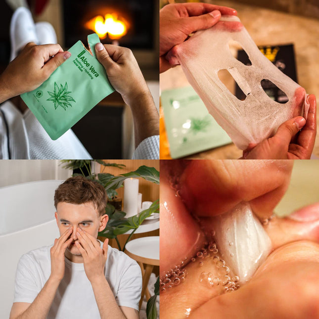 Mens Face Mask Skin Care Kit (6 Pack) - Turmeric Anti-Acne, Aloe Vera Soothing &