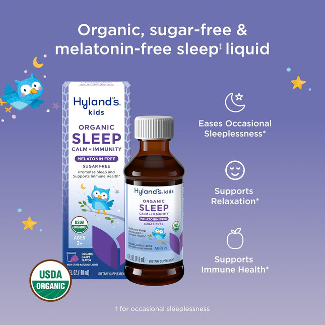 Hyland'S Kids Melatonin-Free Organic Sleep Calm and Immunity Liquid, Sugar-Free,