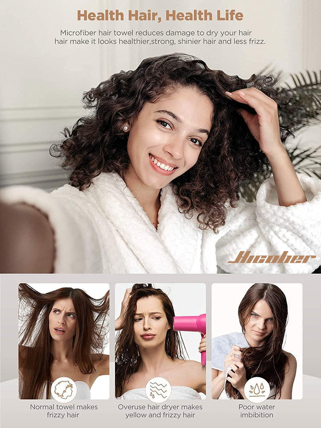 Hicober Microfiber Hair Towel, 3 Packs Hair Turbans for Wet Hair, Drying Hair Wr