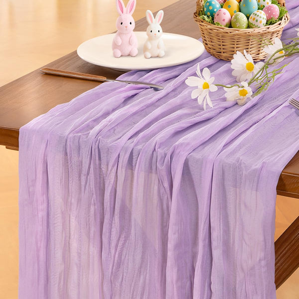 Socomi Lilac Purple Lavender Cheesecloth Table Runner Summer Boho Rustic Gauze 120 Inch 10FT Cheese Cloth Runner for Wedding Party Baby Shower