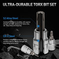 34-Piece 3/8'' Drive Torx Star Bit sockets CR-V E-Socket Set, E4-20, T10-60, Tamper Proof Set TT10-TT55, 5/16"F to 3/8"M adapter with Storage