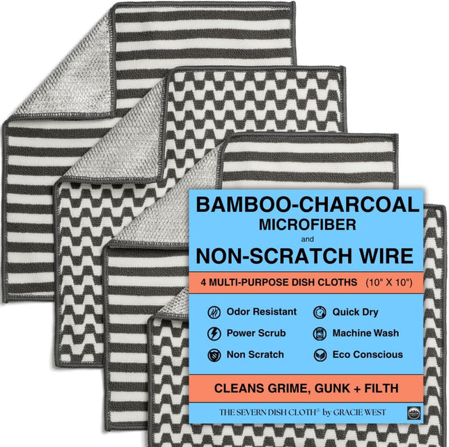 Severn Dish Cloths for Washing Dishes 4Pk. No-Smell Dish Rags with Non-Scratch W
