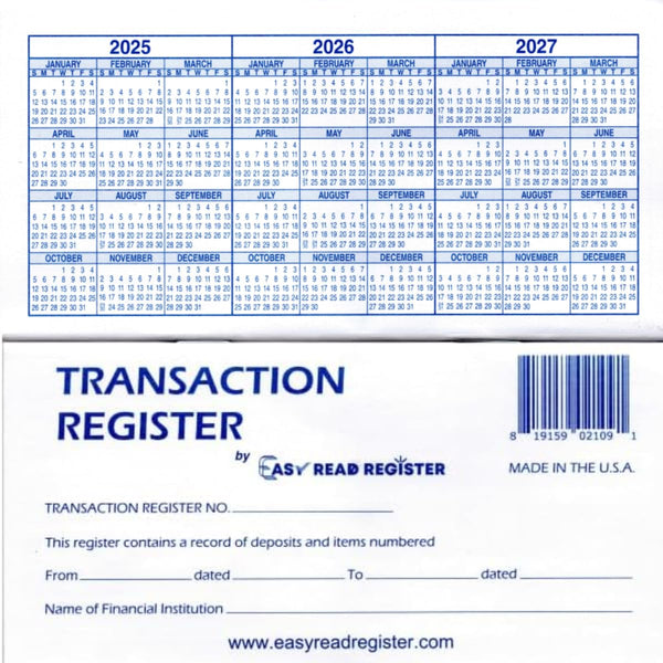 Easy Read Register 12 Check registers for Personal Checkbook - Checkbook Ledger Transaction Registers Log for Personal or Business Bank Checking