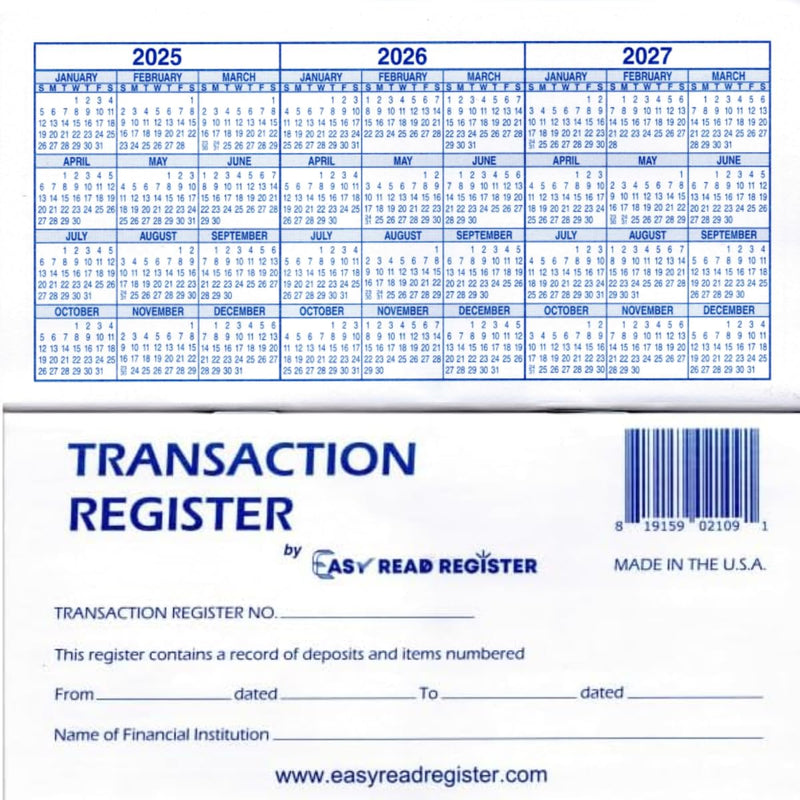 Easy Read Register 12 Check registers for Personal Checkbook - Checkbook Ledger Transaction Registers Log for Personal or Business Bank Checking