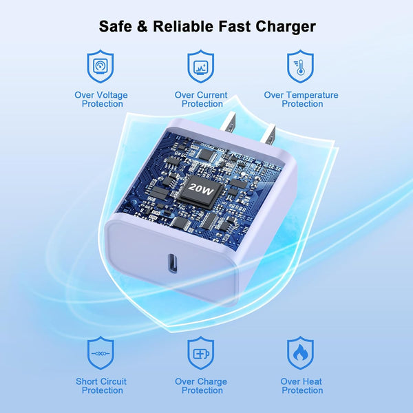 Matsusho iPhone 17 16 15 Charger Fast Charging 10 FT, 2 Pack 20W USB C Wall Charger with 10FT Type C Charger Fast Charging Cable for iPhone 17/17