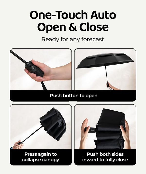 Windproof Travel Umbrella - Compact & Withstands Winds up to 100MPH, Strongest Premium Auto Folding Umbrella for Rain and Sun - Durable, Light &