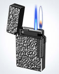 Dual Flame Mode Classic Lighter, Jet Torch Lighter Soft Flame Lighter 2 in 1 Windproof Refillable Butane Lighter for Men Dad Husband Collect,Black c