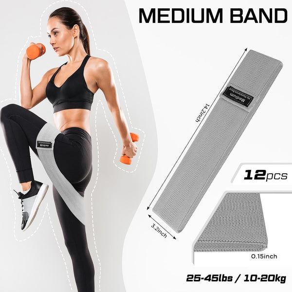 12 Pcs Fabric Resistance Bands for Working Out Non-Slip Booty Exercise Loop Bands for Women Men Glutes Hip Thigh Butt Yoga Pilates Fitness Gym,