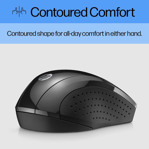 HP X3000 G3 Wireless Mouse - Black, 15-Month Battery, Side Grips for Control, Travel-Friendly, Blue LED, Powerful 1600 DPI Optical Sensor,
