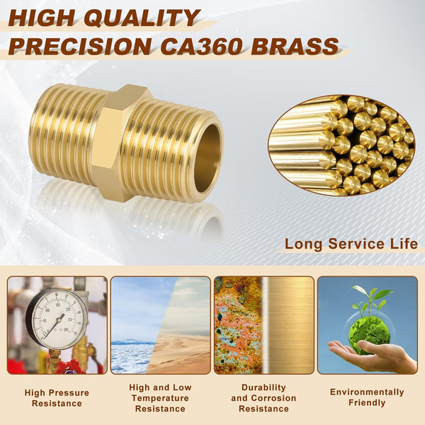 4pcs 1/4" x 1/4" Brass Straight Hex Nipple 1/4" NPT Male x 1/4" NPT Male Thread Brass Pipe Fittings Fast Coupler Straight Pipe Hose Fittings 1/4"