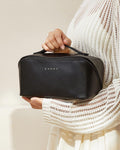 EACHY Travel Makeup Bag, Large Capacity Cosmetic Bag for Women, Waterproof PU Leather, Flat Open Portable Toiletry Bag for Skincare, Brushes &