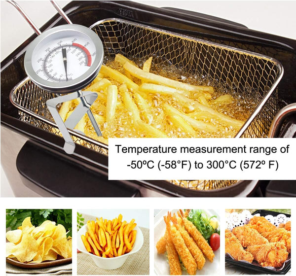 Deep Fryer/Candy/Turkey Thermometer with Clip&15 inch stem - Professional Kitchen Pot Fryer,Stainless Steel Fry Oil Thermometer for Frying,Candy
