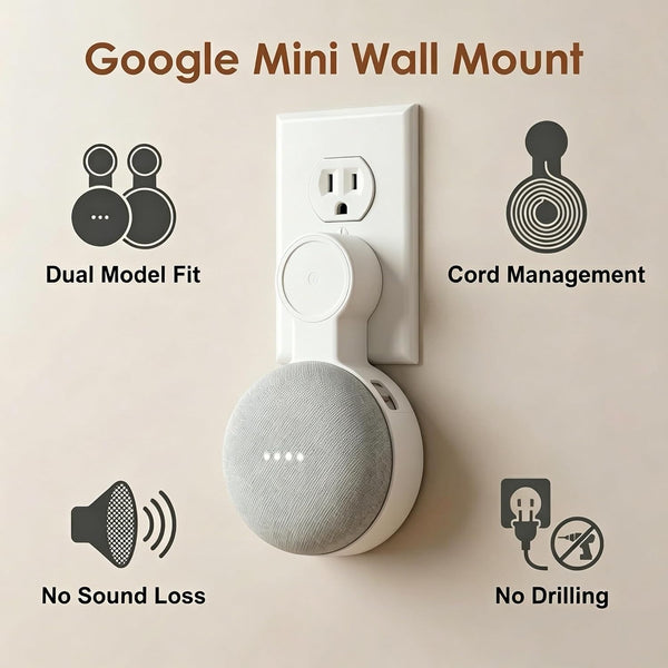 Wall Mount for Google Home Mini & Google Nest Mini, Cord Management | Hides Cords, Clears Counter Space, No-Drill Easy Installation 1 Pack