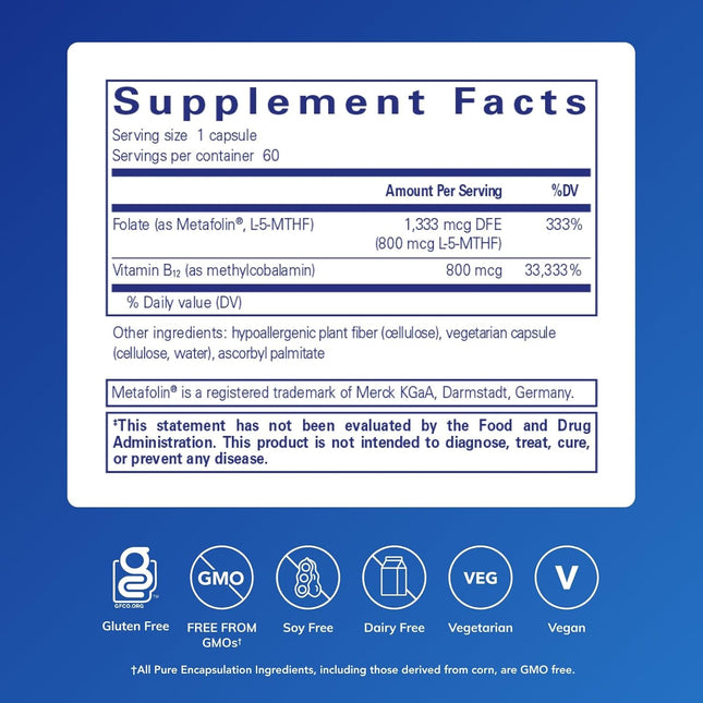 Pure Encapsulations B12 Folate - Energy Supplement to Support Nerves, Energy Met