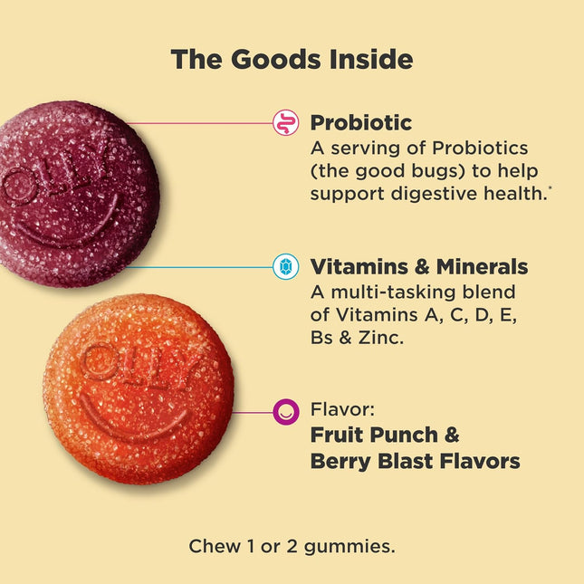 OLLY Kids Multivitamin & Probiotic Gummy, Digestive Support, Vitamins A, D, C, E