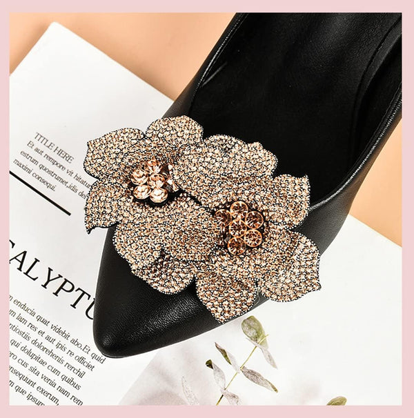 Tsangbaby Removable Rhinestone Double Flower Shoe Clips - Elegant Shine Buckle for Shoes, Bags, Clothing Accessories - Women Girls 2 Pcs Style D