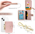 Keychain wallet, Rfid Blocking Credit Card Holder Leather, Zipper Card Case for Women Pink