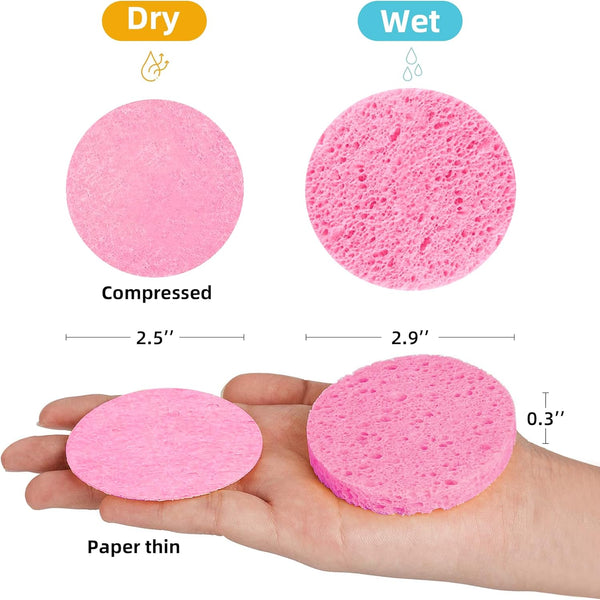 50-Count Compressed Facial Sponges|Kickleen 100% Natural Cellulose Cosmetic Spa Sponges for Daily Facial Cleansing|Makeup and Mask