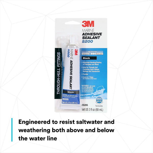 3M Marine Adhesive Sealant 5200 - Permanent Bonding and Sealing for Boats and Marine Applications - Black - 3 Ounces Black 3 fl oz