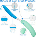 15.35" Back Bath Brush with Sponge,Back Scrubber Bath Mesh with Curved Long Handle Bath Body Brush for Elderly Aid Bathing and Shower Black+Pink