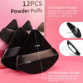 BEAKEY Powder Puff, 12pcs Face Triangle Powder Puffs for Loose & Foundation | Black Velvet Makeup Puff for Contouring & Baking, Ultra-soft Cloud