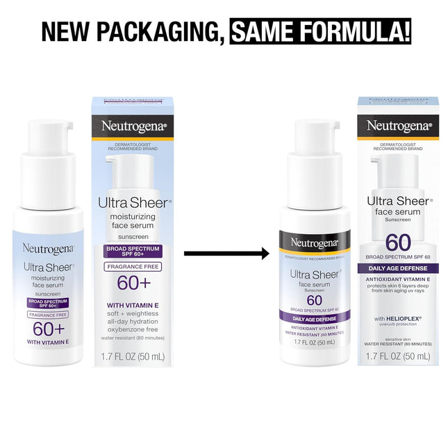 Neutrogena Ultra Sheer Moisturizing Face Serum with Vitamin E & SPF 60, All Day 