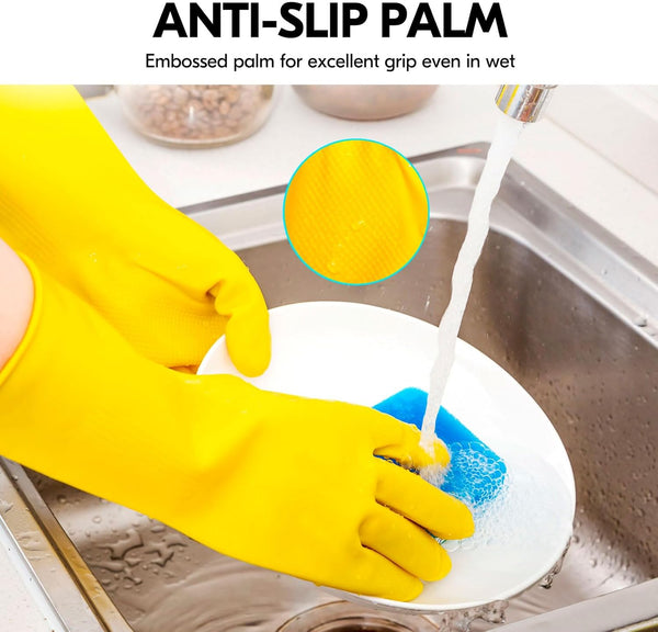 Vgo... 1-Pair Reusable Household Gloves, Rubber Dishwashing Gloves, Extra Thickness, Long Sleeves, Kitchen Cleaning, Working, Painting, Gardening,