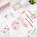 Famassi Rose Gold Desk Accessories，Office Supplies Set Acrylic Stapler Set Staple Remover, Tape Holder, 2 Ballpoint Pen, Scissor, Binder/Paper