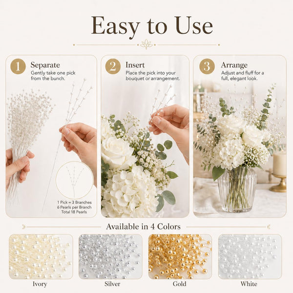 100 Pieces String Pearl Sticks Pearls for Crafts, Artificial Pearls String Beads for Wedding Bridal Flower Bouquet, Wedding Party Table Decor,