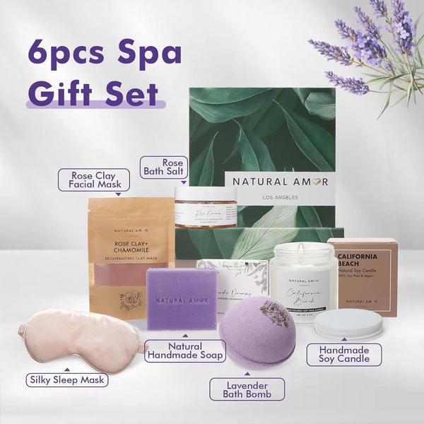 Natural Amor Handmade Spa Gift Set, Relaxing 5Pcs Self Handmade Skin Care Sets Gift Package for Women, Birthday Gift, Natural Gift Idea,Spa Gifts