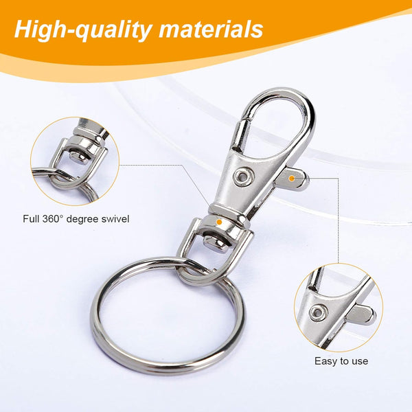 100PCS Swivel Snap Hooks with Key Rings, Premium Metal Swivel Lobster Claw Clasps Assorted Sizes (Large, Medium, Small) for Keychain Clip Lanyard,