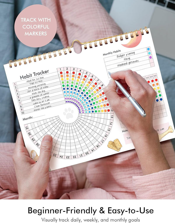 Daily Habit Tracker with Sticker Habit Tracker Calendar Habit Journal with Spiral Binding 11.69 * 8.27