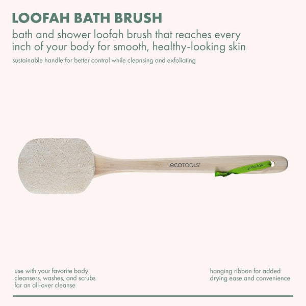 Ecotools Loofah Bath Brush, Back Brush for Bath & Shower, Made with Long Handle & Natural Loofah Material for Exfoliation, Shower Brush for Men &