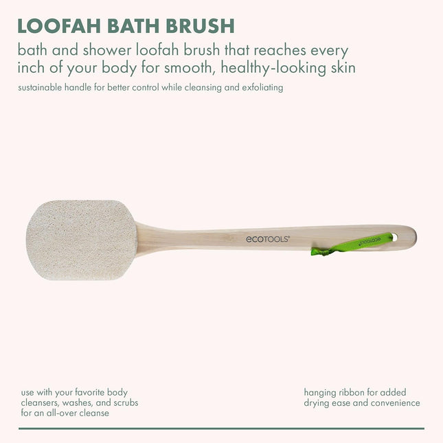 Ecotools Loofah Bath Brush, Back Brush for Bath & Shower, Made with Long Handle 