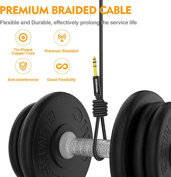HOSONGIN 1/4 Inch TRS Instrument Cable 15 feet 2-Pack, Straight-to-Right Angle 6.35mm Male Stereo Audio Cord, Balanced Interconnect Line for
