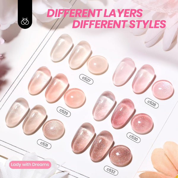 Beetles Jelly Gel Nail Polish Set, 6 Colors Shimmer Gel Polish Kit | Glitter Shimmer Nude Pink Brown Sheer Transparent Effect Soak Off UV Lady