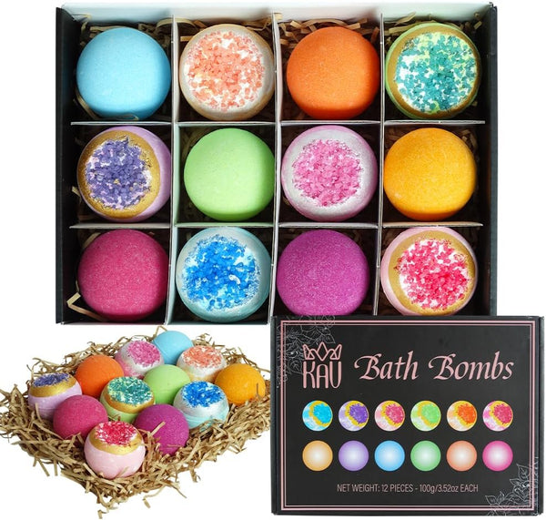 KAV Bath Bombs for Women Gift Set 12Pcs, All Natural Organic Bubble Home Spa Bathbomb Gift Set for Her, Wife, Girlfriend, Mother, Christmas,