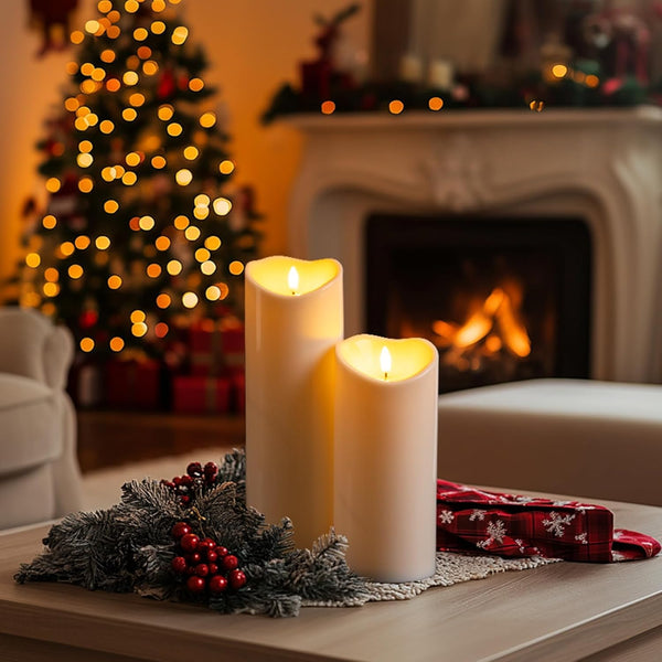Homemory 4"x9" Outdoor Waterproof Flameless Candles with Timers and Remote Control, Battery Operated Candles, LED Plastic Candles, Ivory White,