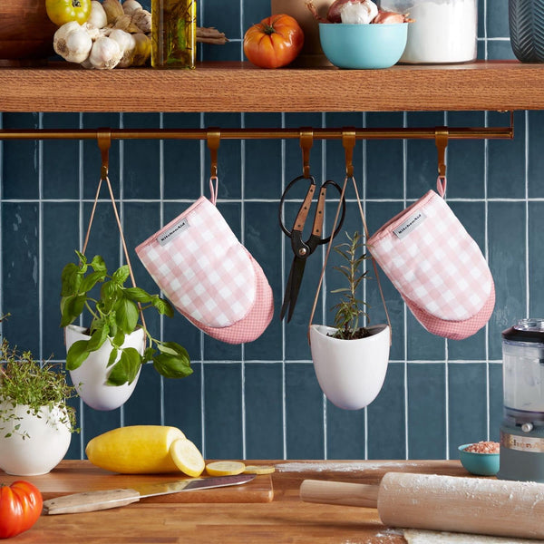 Kitchenaid Gingham Mini Oven Mitt 2-Pack Set, Dried Rose, 5.5"X8