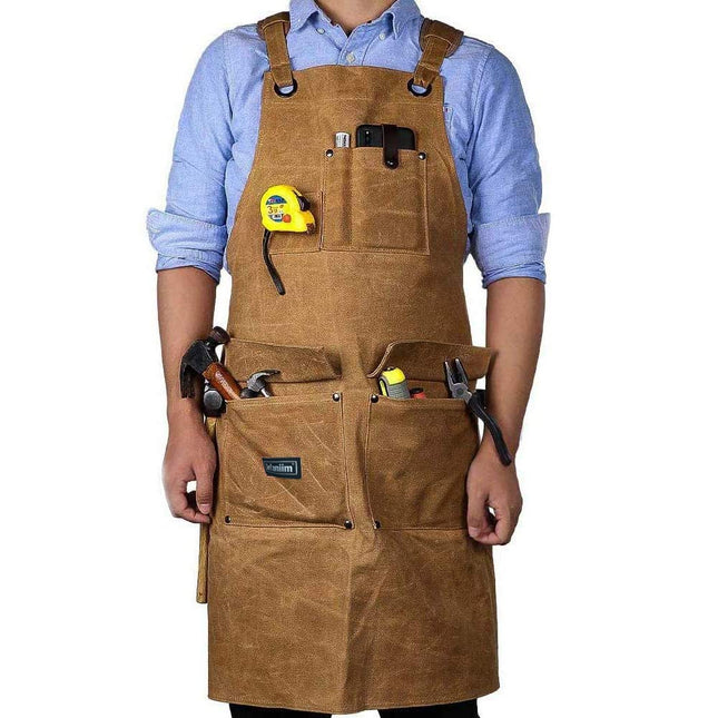 Waxed Canvas Shop Apron for Men & Women.Woodworking Aprons Heavy Duty Work Apron with Pockets. Big Bulk Tool Apron with 