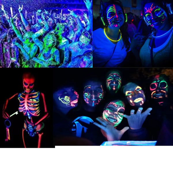 12 PCS Glow Face Body Paint, Glow In The Dark Under UV Black Light Sticks Makeup Neon Face Painting Kits for Adult Halloween Festival Accessory
