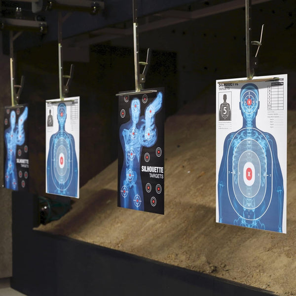 Paper Targets for Shooting Range - 25 x 38 in, 50 Pack, 2 Human Silhouette Designs - Realistic X-Ray Skeleton Anatomy with Red Scoring Marks -