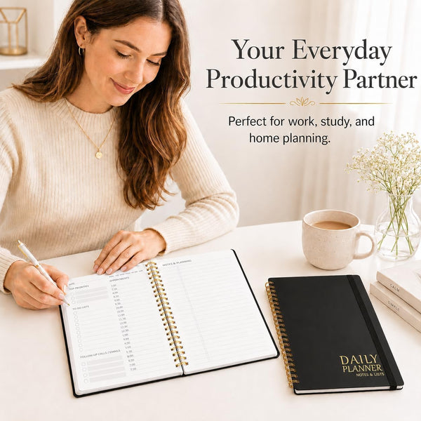 Daily Planner Undated - Simplified To Do List Notebook with Hourly Schedules, Spiral Appointment Organizer, 5.5" x 8.5", Easily Manage Your Tasks