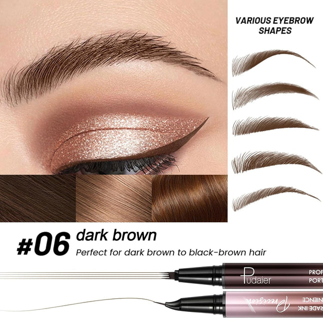 2-In-1 Curved Eyebrow Pen and Eyeliner with 10Pcs Brow Stencils, Microblading Eyebrow Pencil with 4 Fork-Tip and Curved 