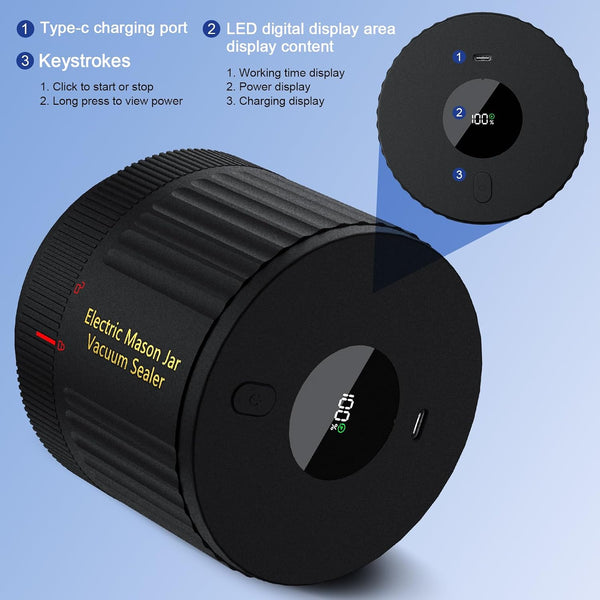LOVE MOMENT Electric Mason Jar Vacuum Sealer Kit | for Wide Mouth and Regular Mouth Mason Jar Black
