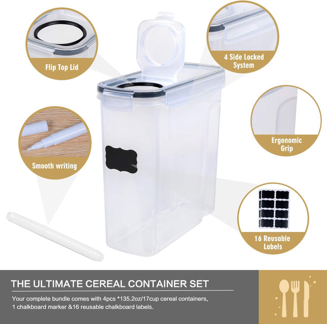 Cereal Containers Storage Set - 4 Piece Airtight Large Food Storage Containers(1